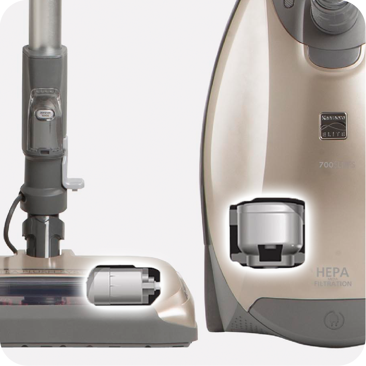 Vacuum cleaner with HEPA filtration feature on a white background