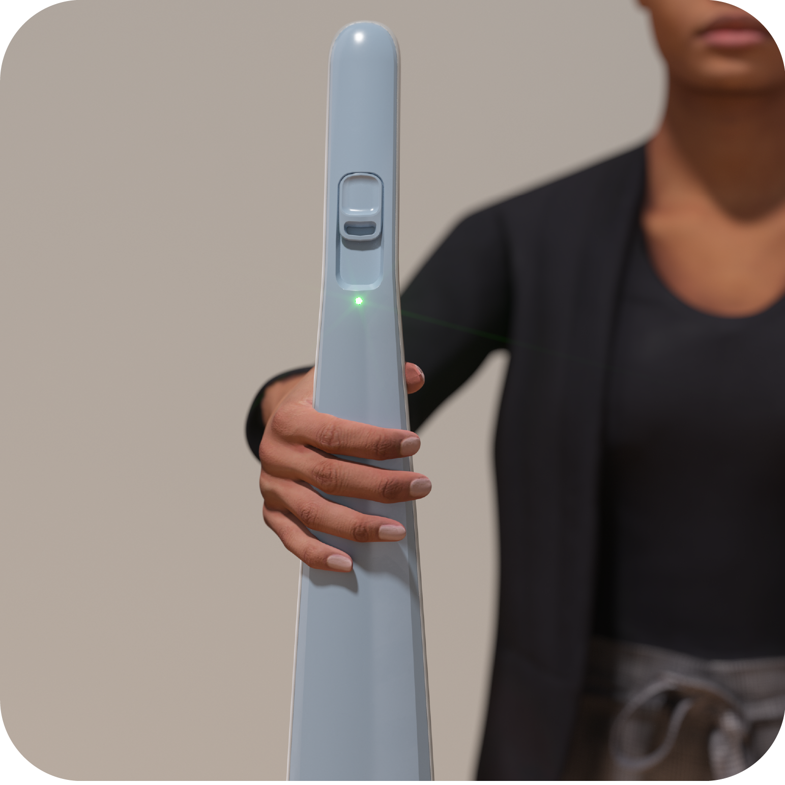 Person holding a stick vacuum to indicate its lightweight design