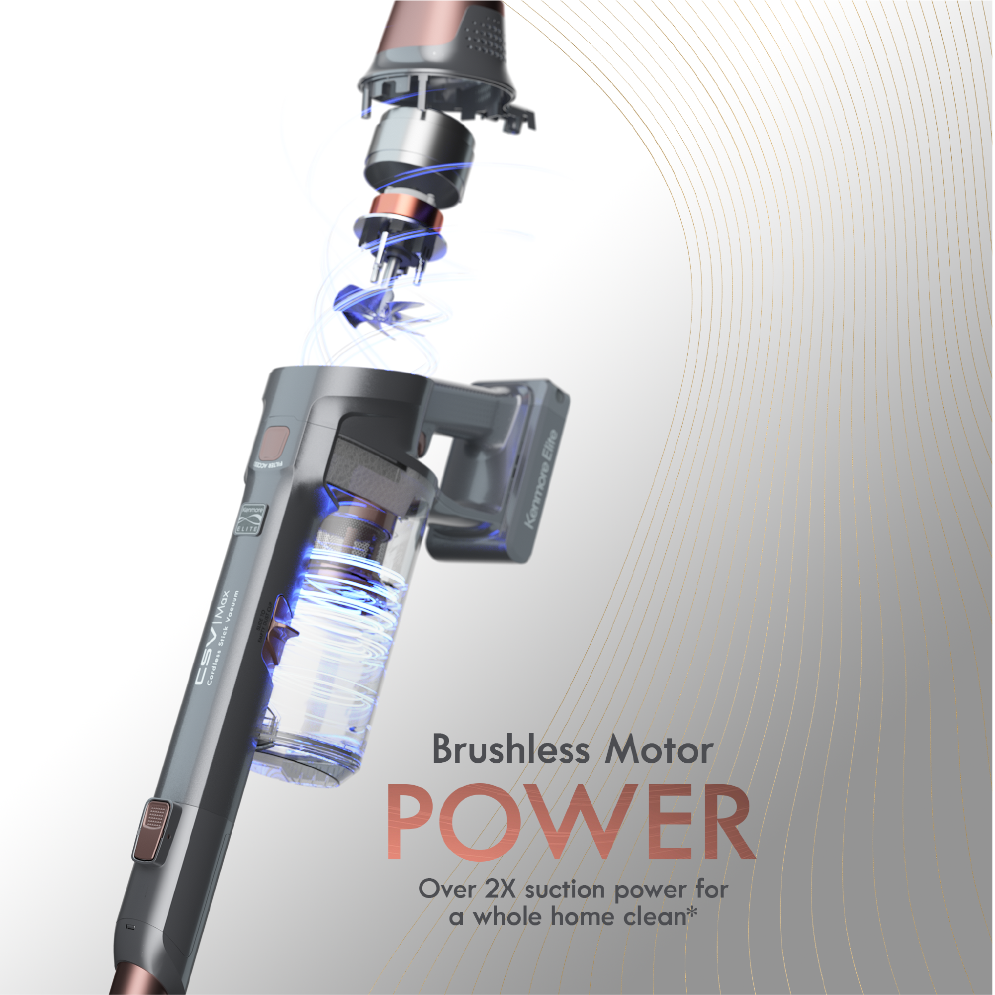 Stick vacuum cleaner with brushless motor on a white background