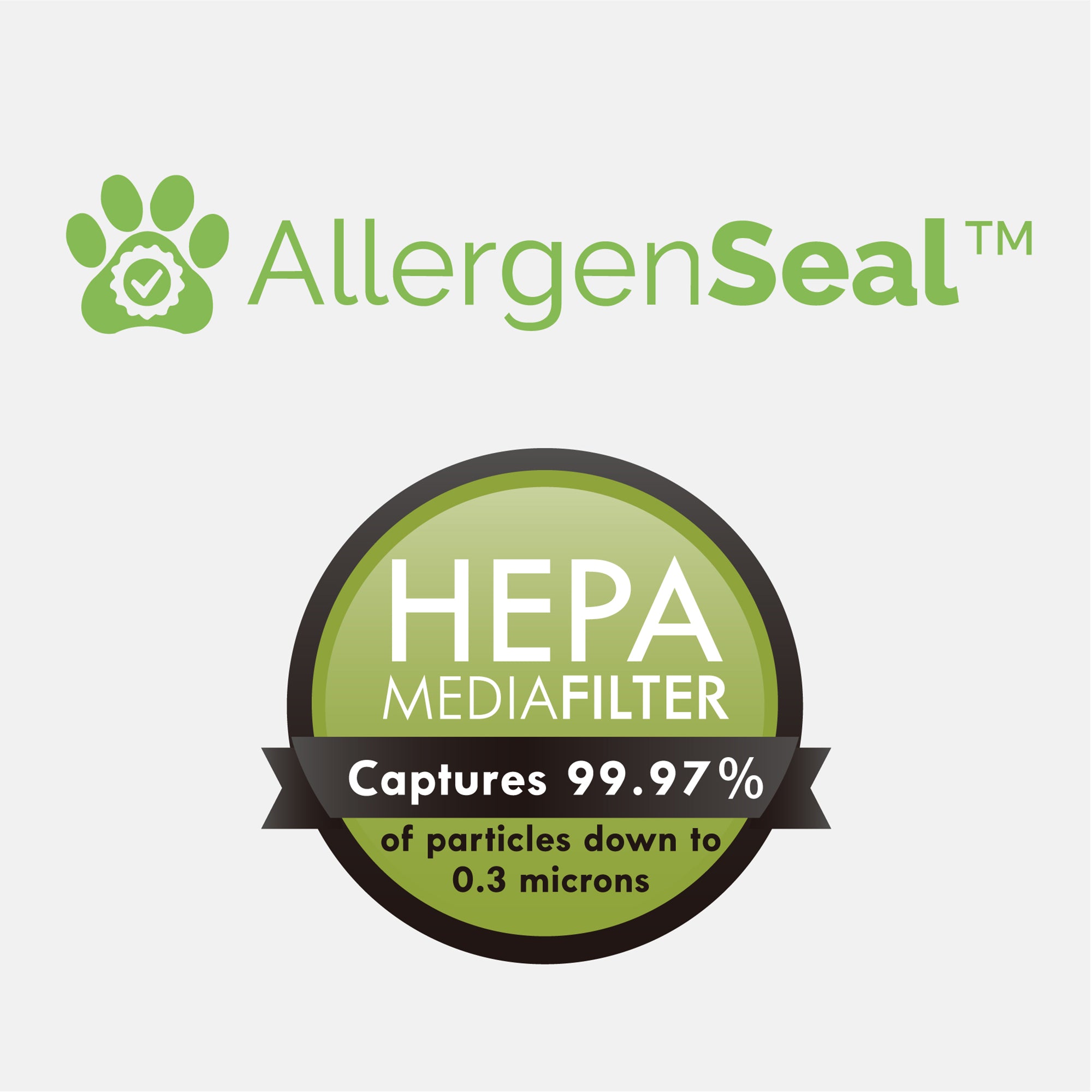 AllergenSeal HEPA media filter badge on a white background