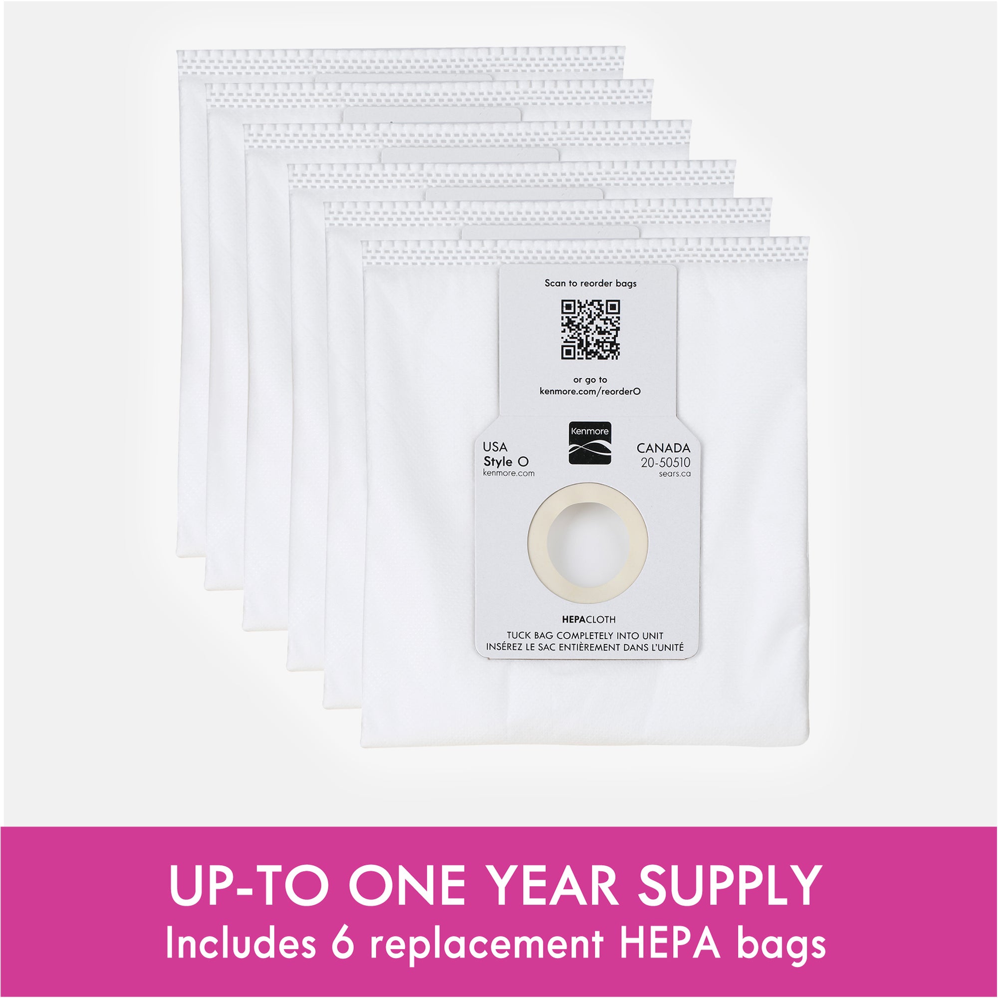 Set of replacement HEPA bags with a QR code label on a white background.
