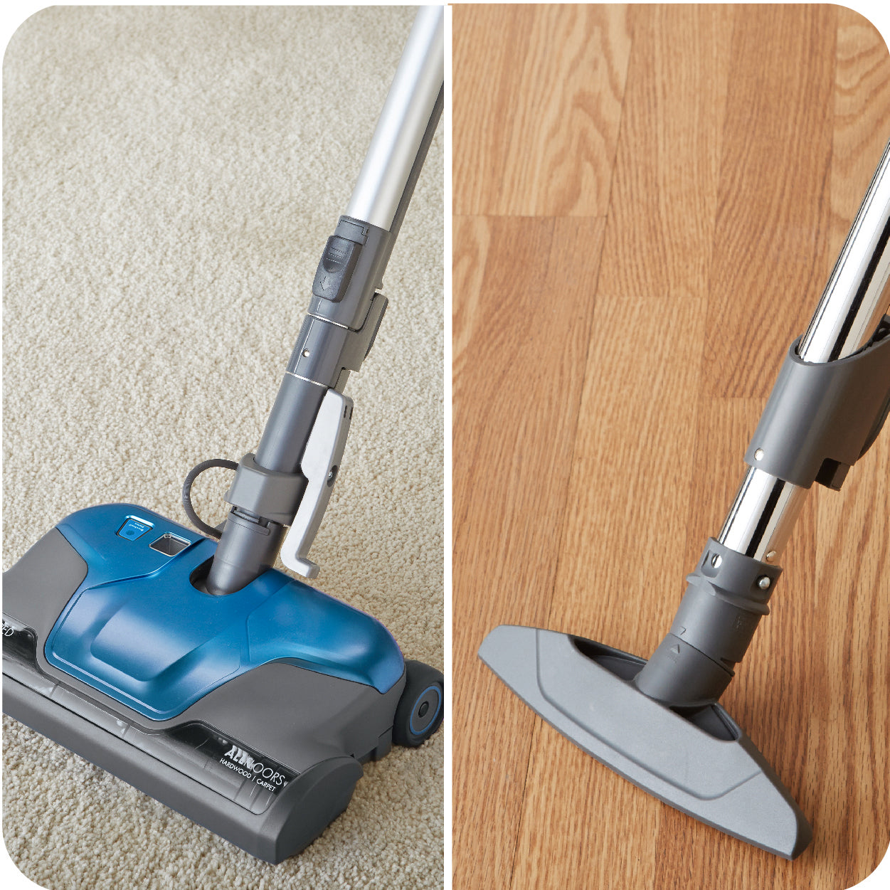 Vacuum cleaner on carpet and wooden floor