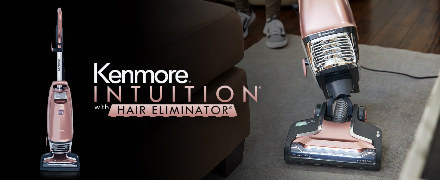 Kenmore Intuition vacuum cleaner with hair eliminator feature on a carpeted floor.