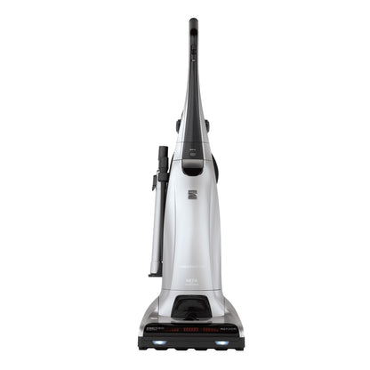 Kenmore Silver and black upright vacuum cleaner on a white background