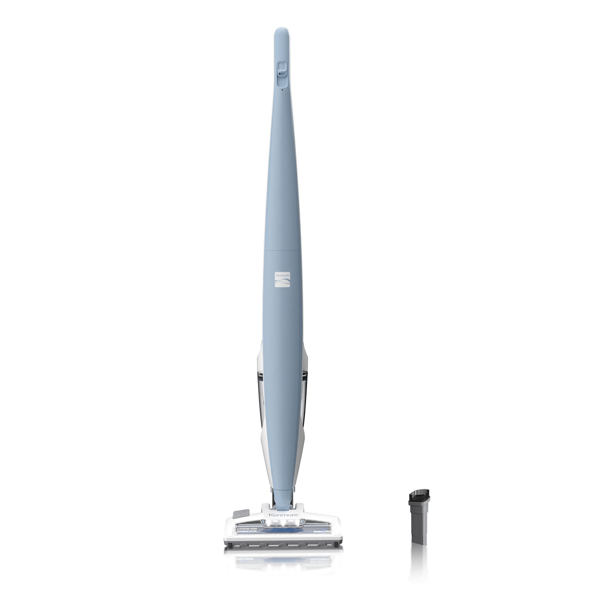 Blue stick vacuum cleaner on a white background