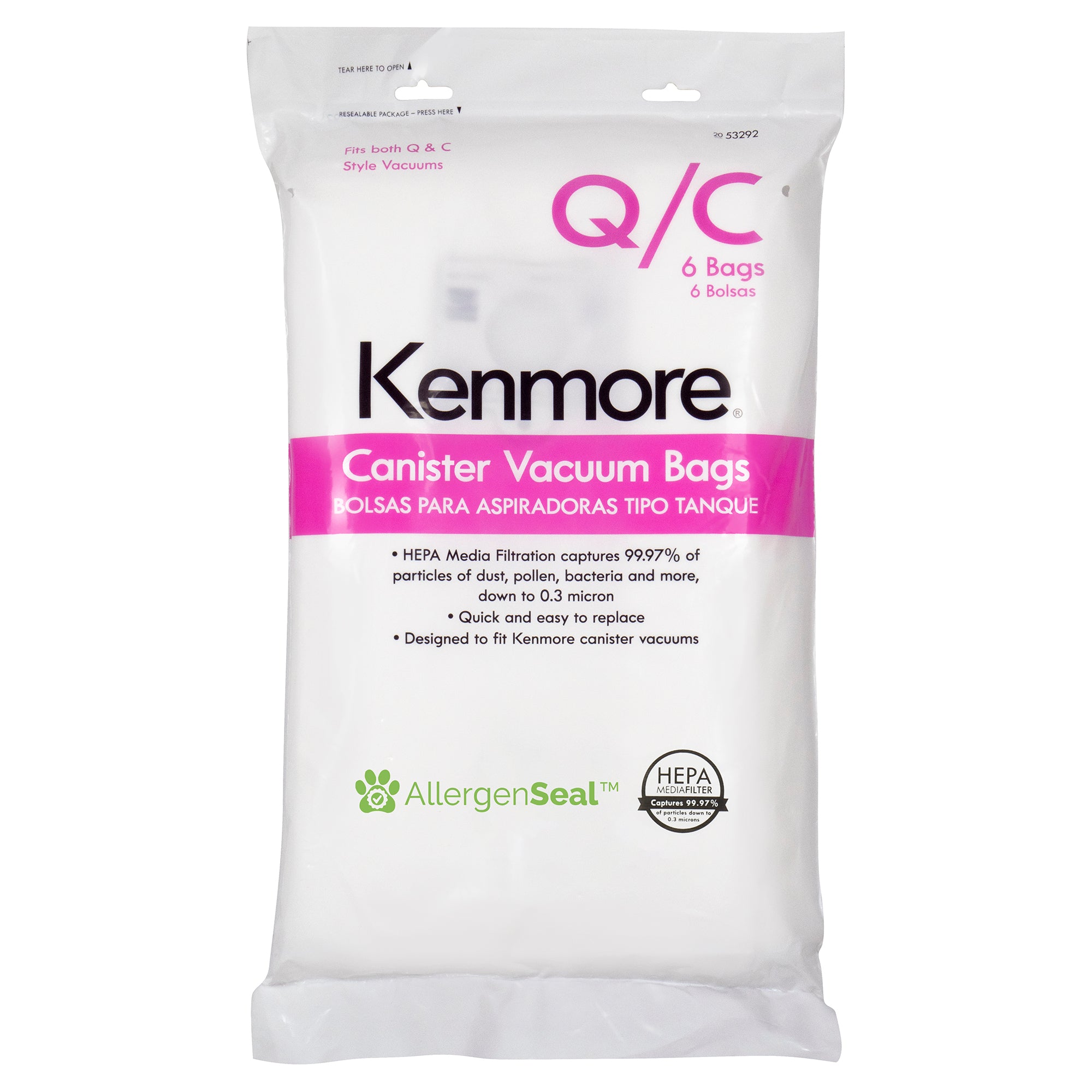 Kenmore Type Q HEPA Vacuum Bags for Canisters - 6pk