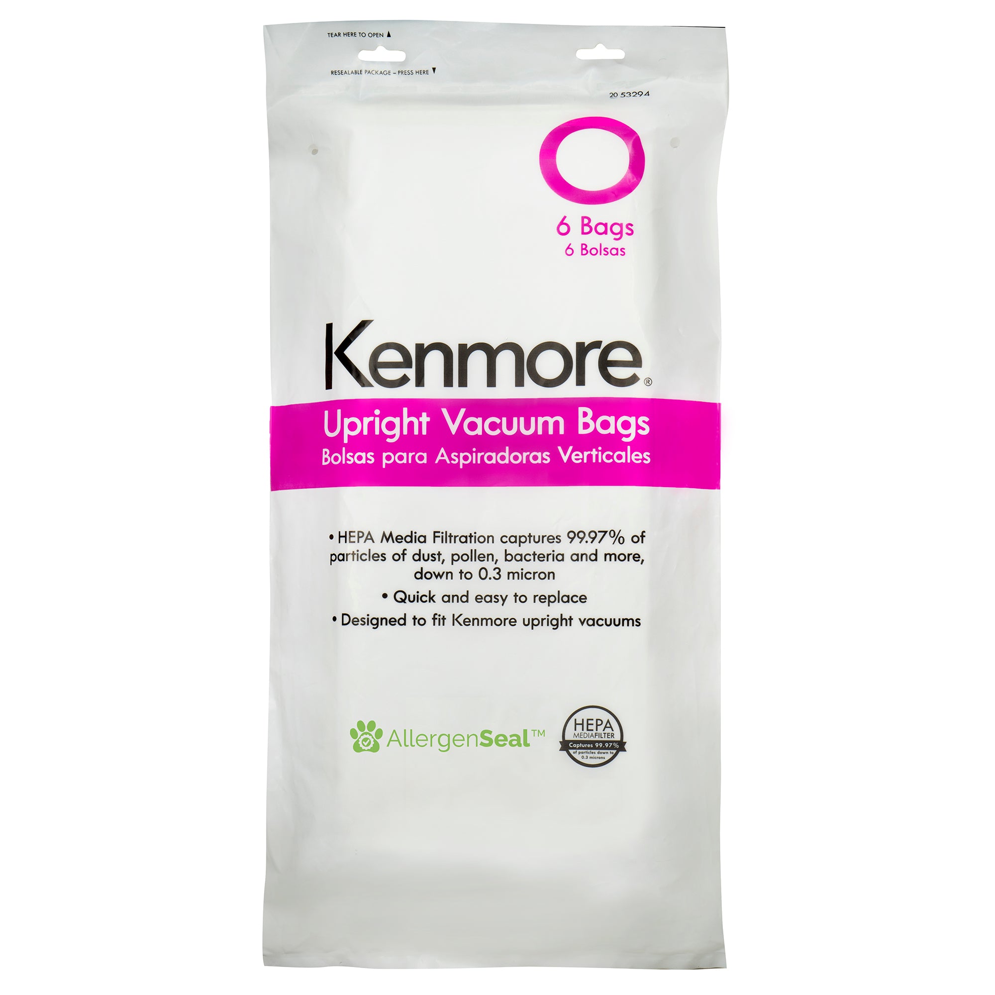 Kenmore Type O HEPA Vacuum Bags for Uprights - 6pk
