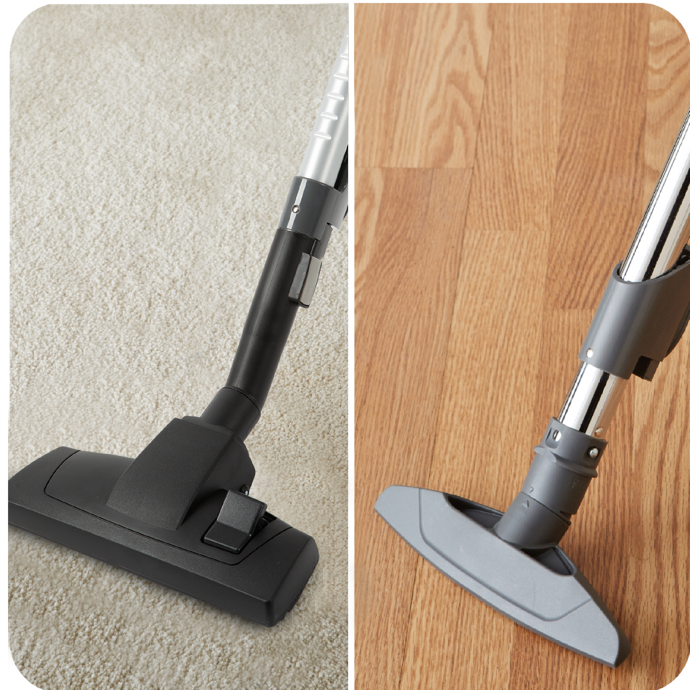 Vacuum cleaner head on carpet and wooden floor